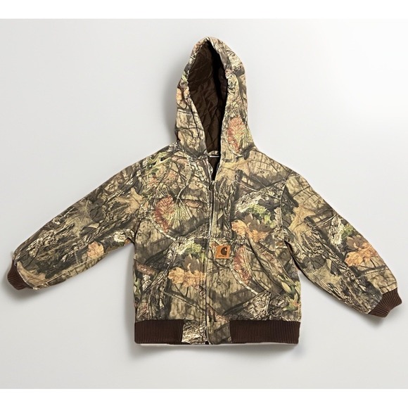 Carhartt Kids Mossy Oak Camo Hooded Jacket Coat Small 7/8 Quilted Lined Canvas